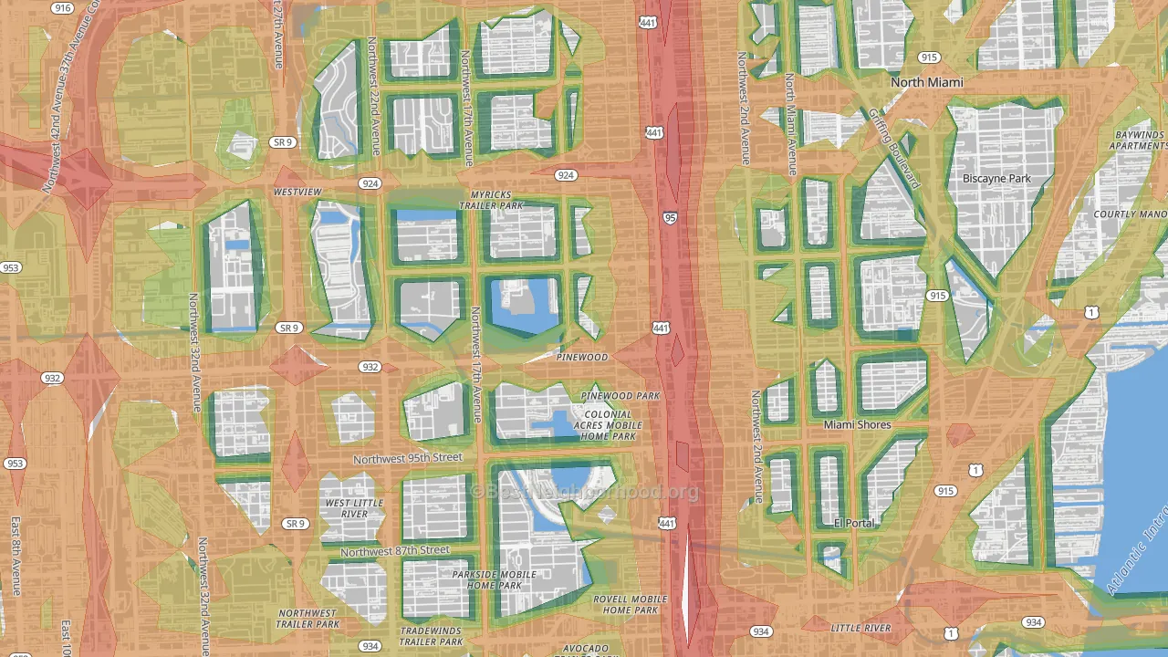 Pinewood, FL Map of Noise Levels in Pinewood