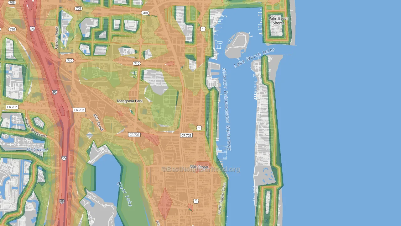 Pinewood-West Palm Beach, West Palm Beach, FL Map of Noise Levels in Pinewood-West Palm Beach