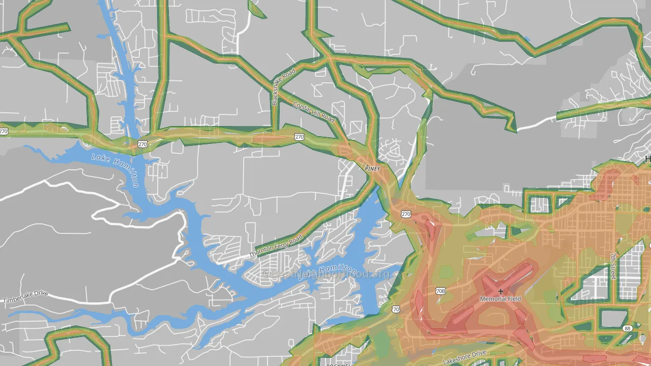 Piney, AR Map of Noise Levels in Piney