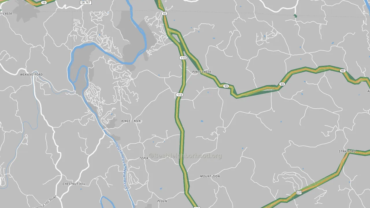 Piney Creek, NC Map of Noise Levels in Piney Creek