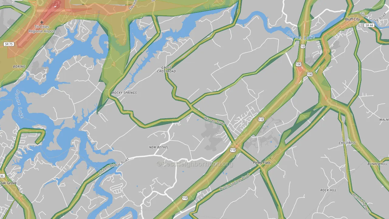 Piney Flats, TN Map of Noise Levels in Piney Flats