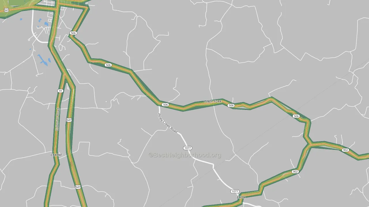 Piney Fork, KY Map of Noise Levels in Piney Fork