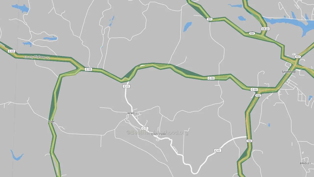 Piney Fork, OH Map of Noise Levels in Piney Fork