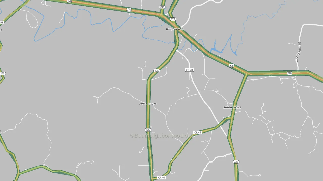 Piney Grove, AL Map of Noise Levels in Piney Grove