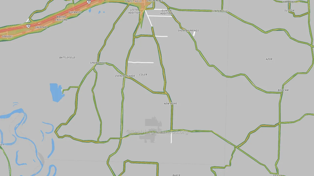 Piney Grove, AR Map of Noise Levels in Piney Grove