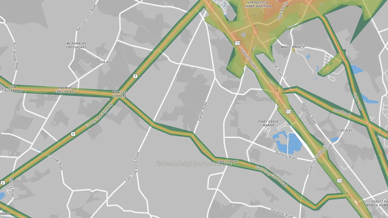 Piney Grove, DE Map of Noise Levels in Piney Grove