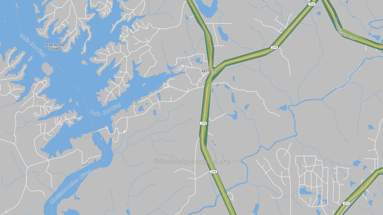Piney Grove, GA Map of Noise Levels in Piney Grove