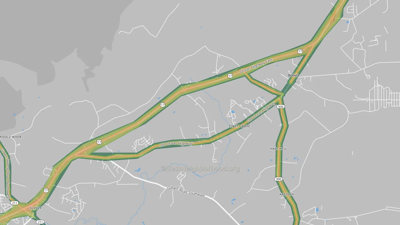 Piney Grove, NC Map of Noise Levels in Piney Grove