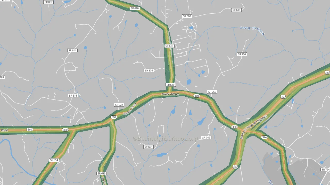 Piney Grove, VA Map of Noise Levels in Piney Grove