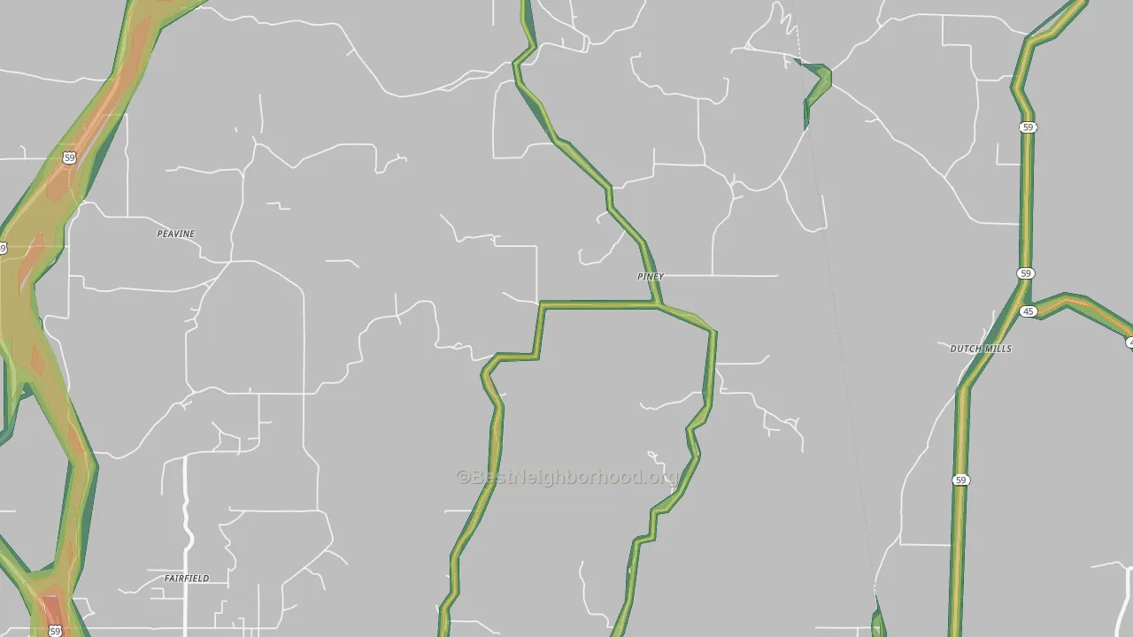 Piney, OK Map of Noise Levels in Piney