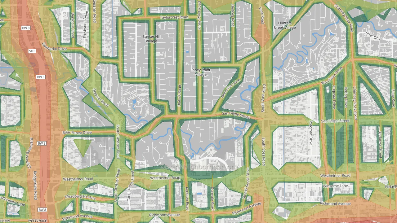 Piney Point Village, TX Map of Noise Levels in Piney Point Village