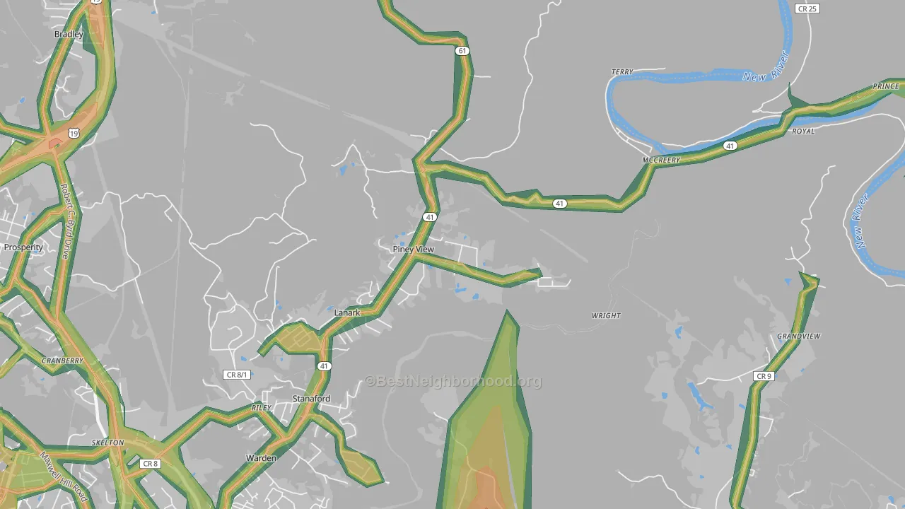 Piney View, WV Map of Noise Levels in Piney View