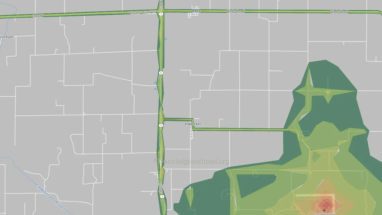 Pinkstaff, IL Map of Noise Levels in Pinkstaff