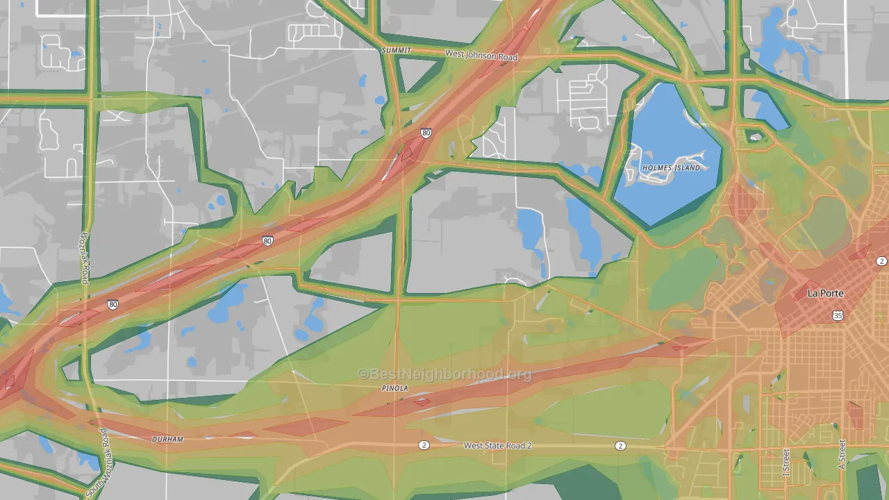 Pinola, IN Map of Noise Levels in Pinola
