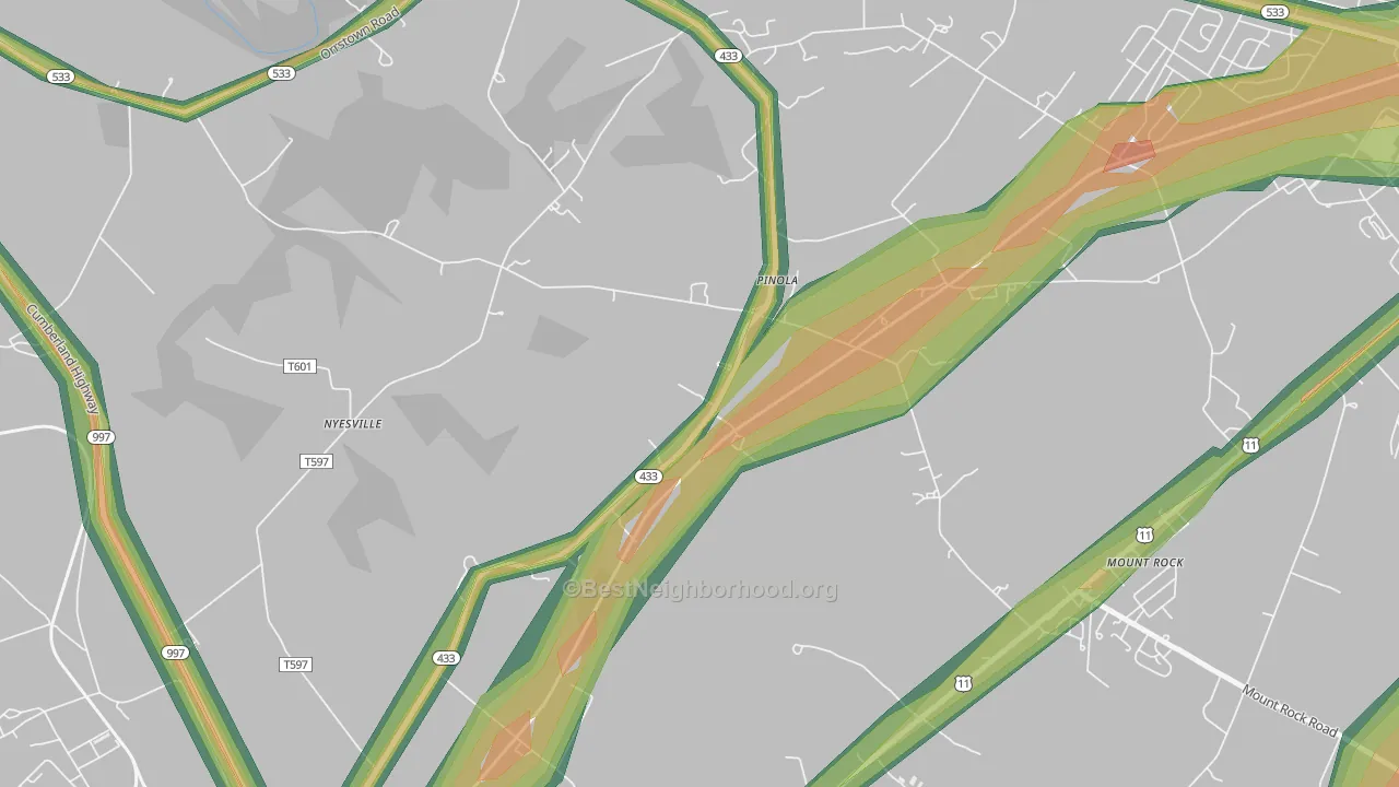 Pinola, PA Map of Noise Levels in Pinola
