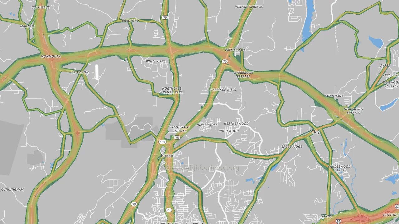 Pinson, AL Map of Noise Levels in Pinson