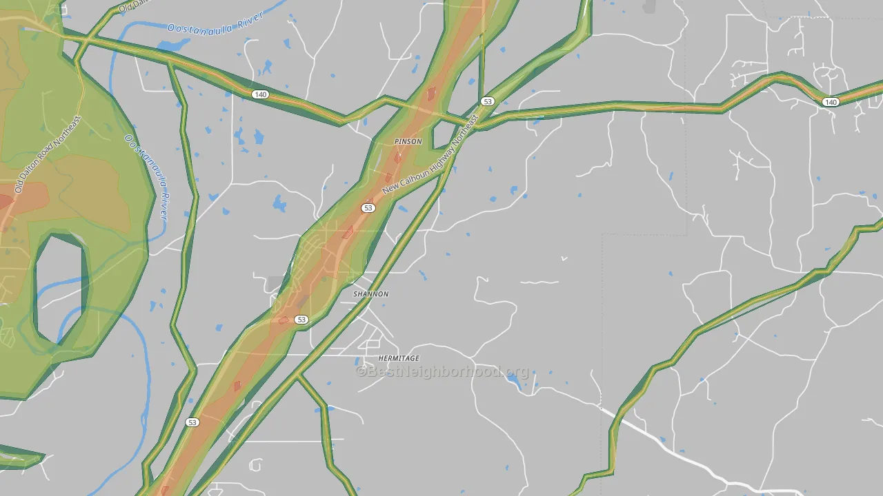 Pinson, GA Map of Noise Levels in Pinson