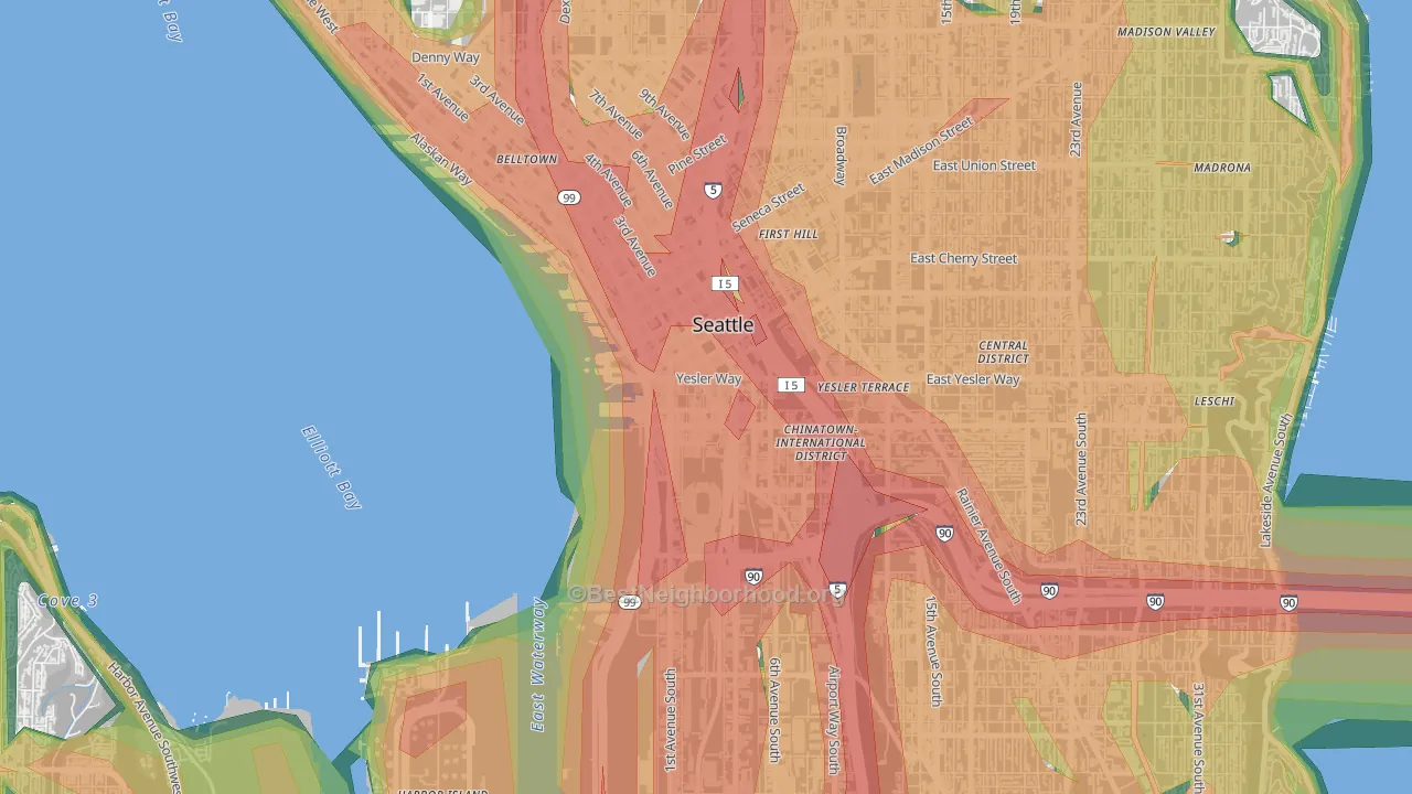 Pioneer Square, Seattle, WA Map of Noise Levels in Pioneer Square