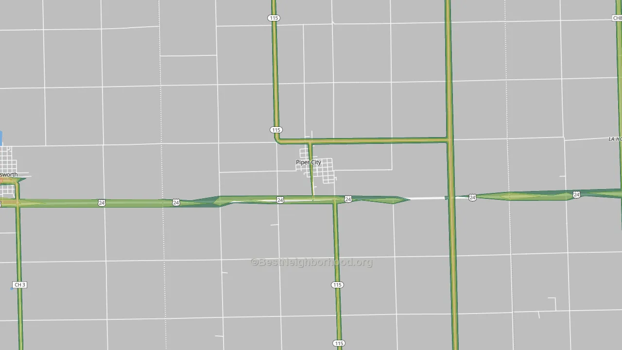 Piper City, IL Map of Noise Levels in Piper City