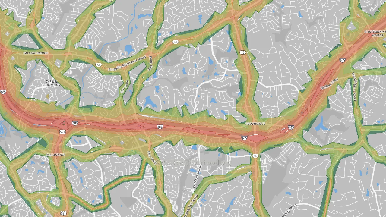 Piper Glen Estates, Charlotte, NC Map of Noise Levels in Piper Glen Estates