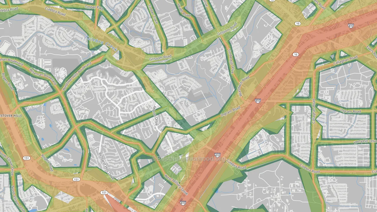 Pipers Meadow, San Antonio, TX Map of Noise Levels in Pipers Meadow