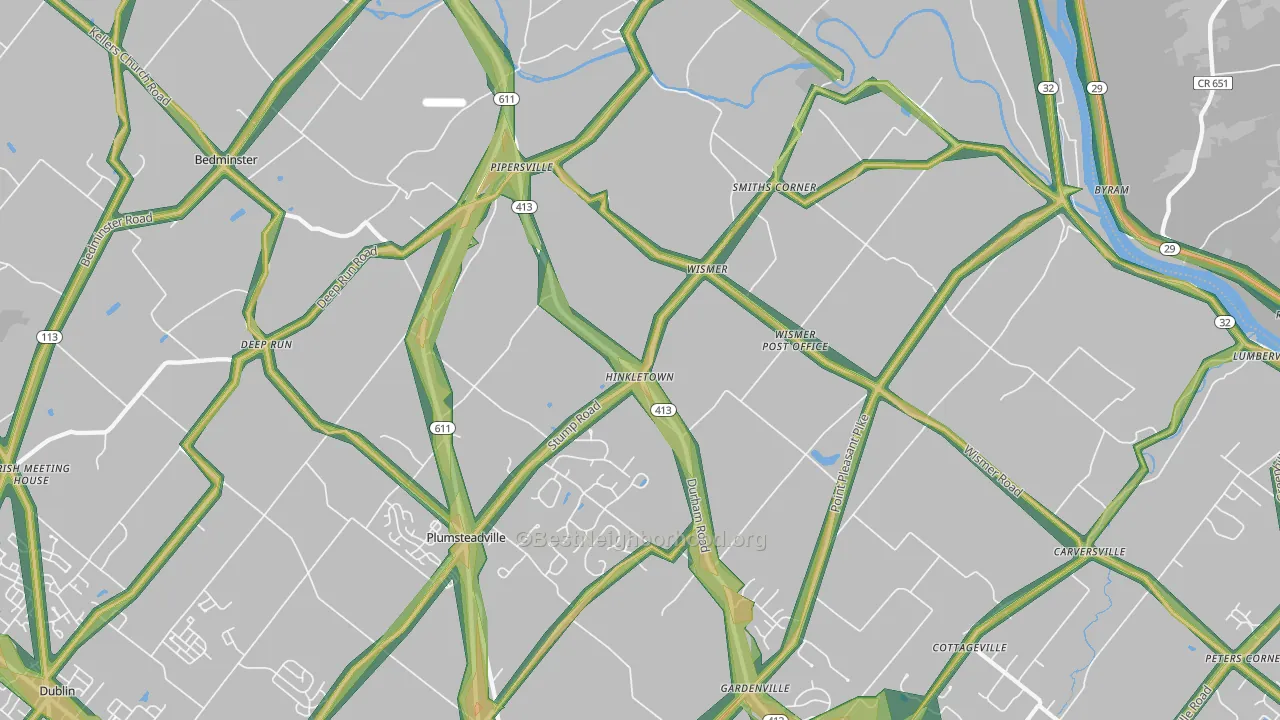 Pipersville, PA Map of Noise Levels in Pipersville