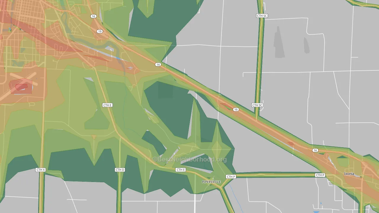 Pipersville, WI Map of Noise Levels in Pipersville