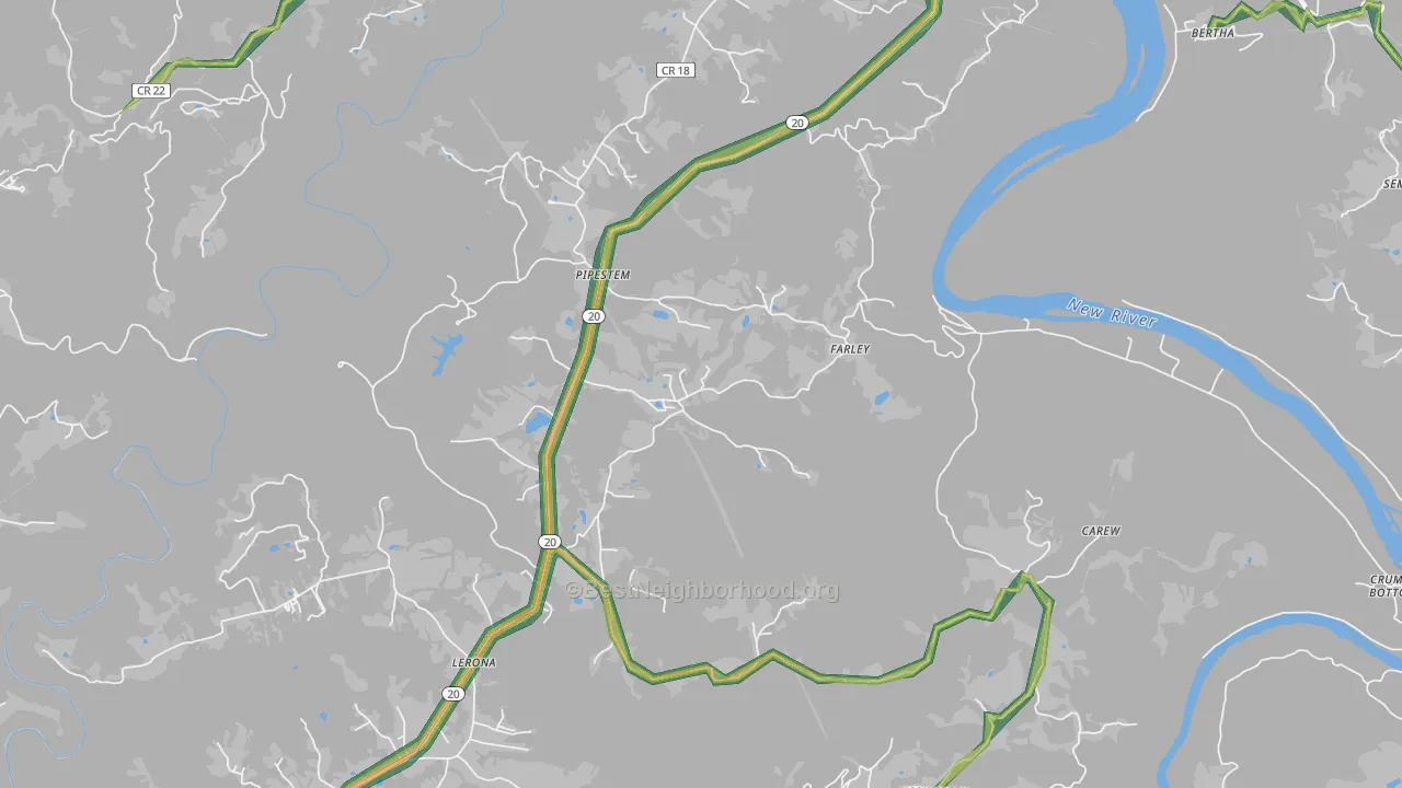 Pipestem, WV Map of Noise Levels in Pipestem