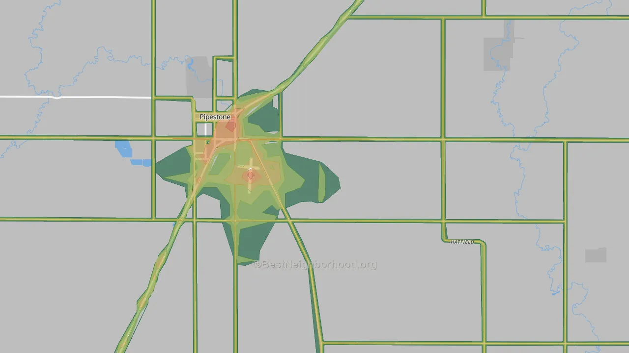 Pipestone County, MN Map of Noise Levels in Pipestone County