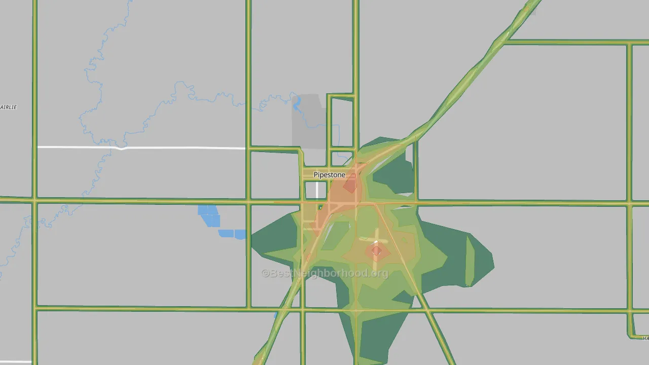 Pipestone, MN Map of Noise Levels in Pipestone
