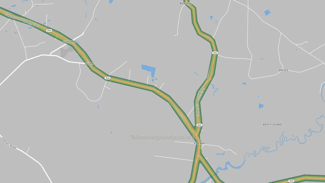 Pireway, NC Map of Noise Levels in Pireway