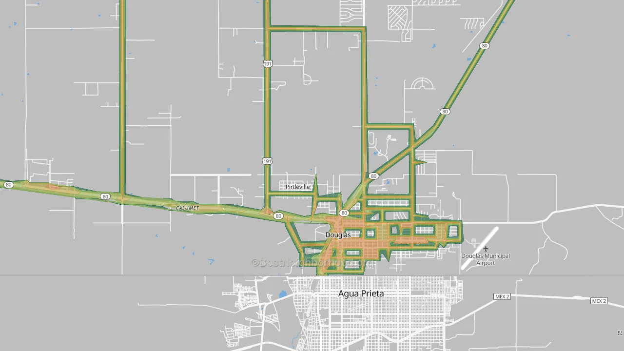 Pirtleville, AZ Map of Noise Levels in Pirtleville