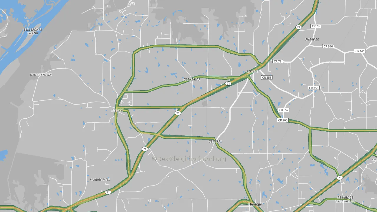 Pisgah, AL Map of Noise Levels in Pisgah
