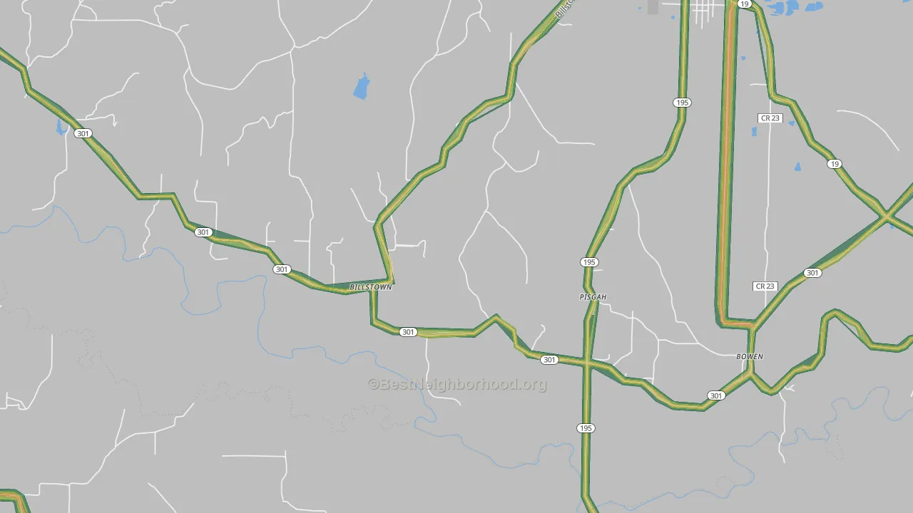 Pisgah, AR Map of Noise Levels in Pisgah