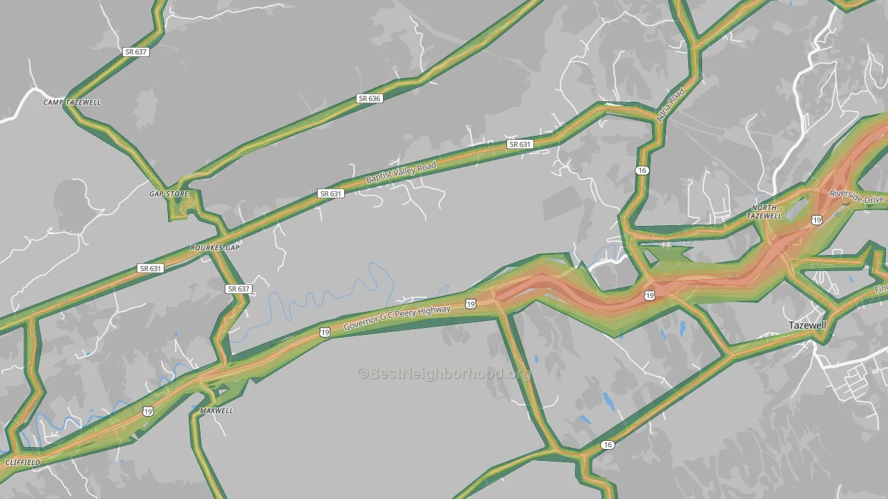 Pisgah, VA Map of Noise Levels in Pisgah
