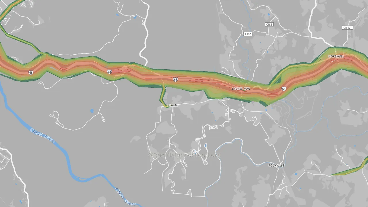Pisgah, WV Map of Noise Levels in Pisgah
