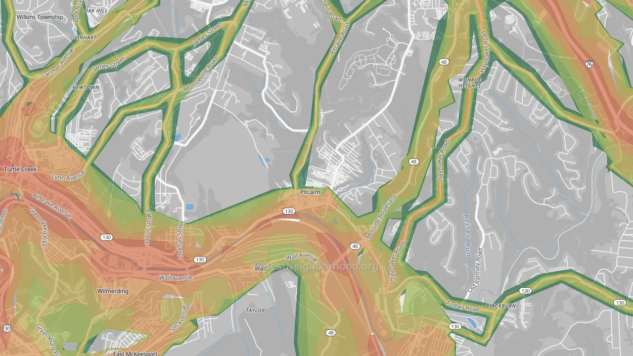 Pitcairn, PA Map of Noise Levels in Pitcairn