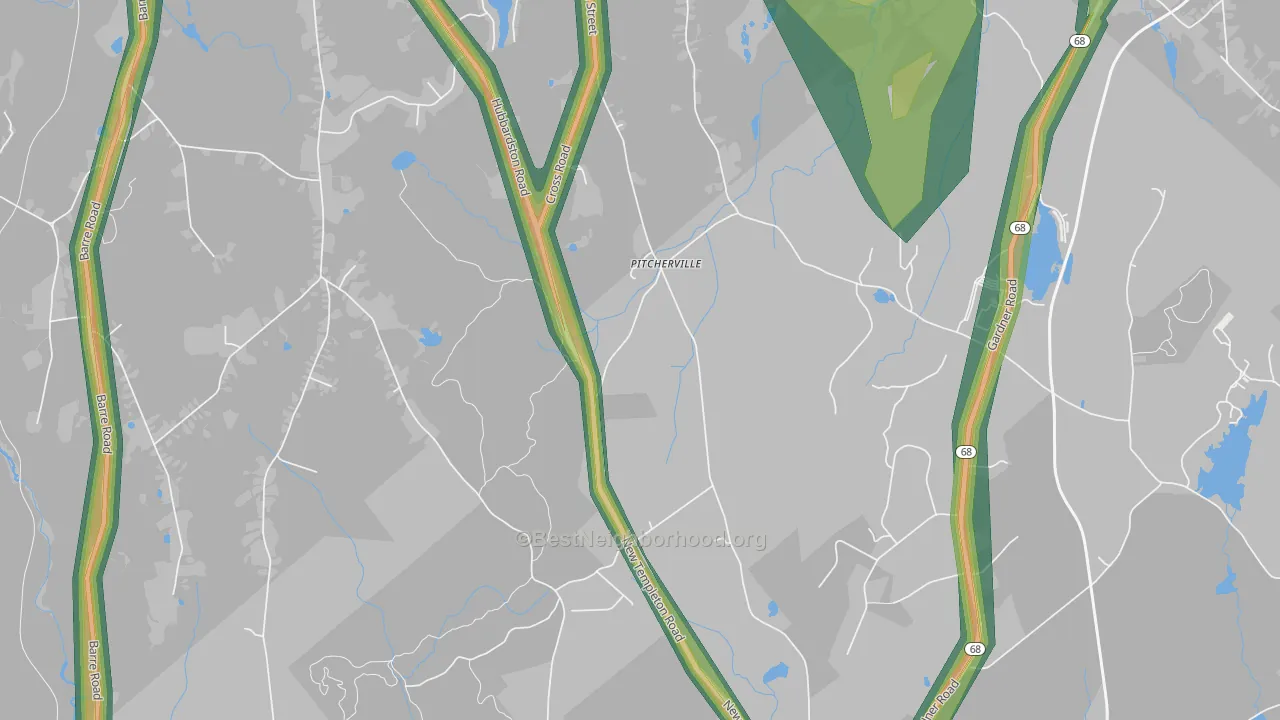 Pitcherville, MA Map of Noise Levels in Pitcherville