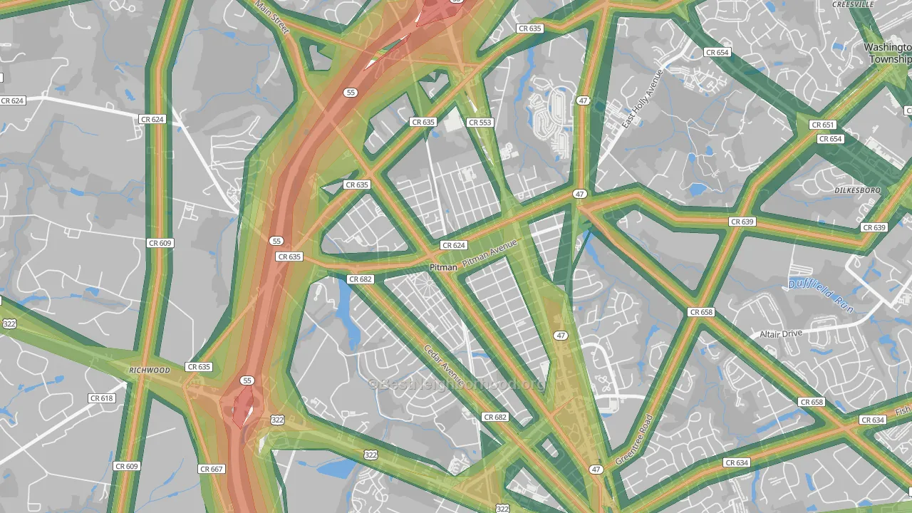 Pitman, NJ Map of Noise Levels in Pitman
