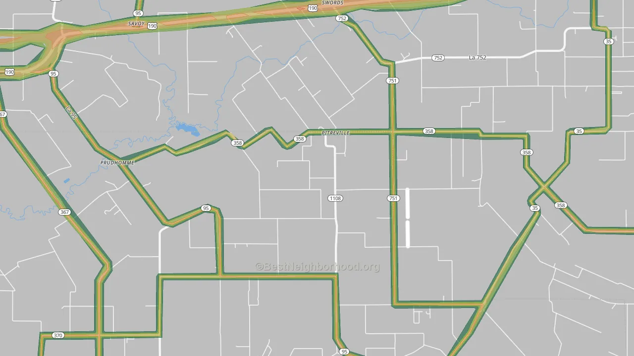 Pitreville, LA Map of Noise Levels in Pitreville