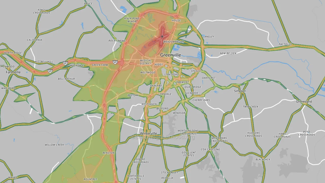 Pitt County, NC Map of Noise Levels in Pitt County