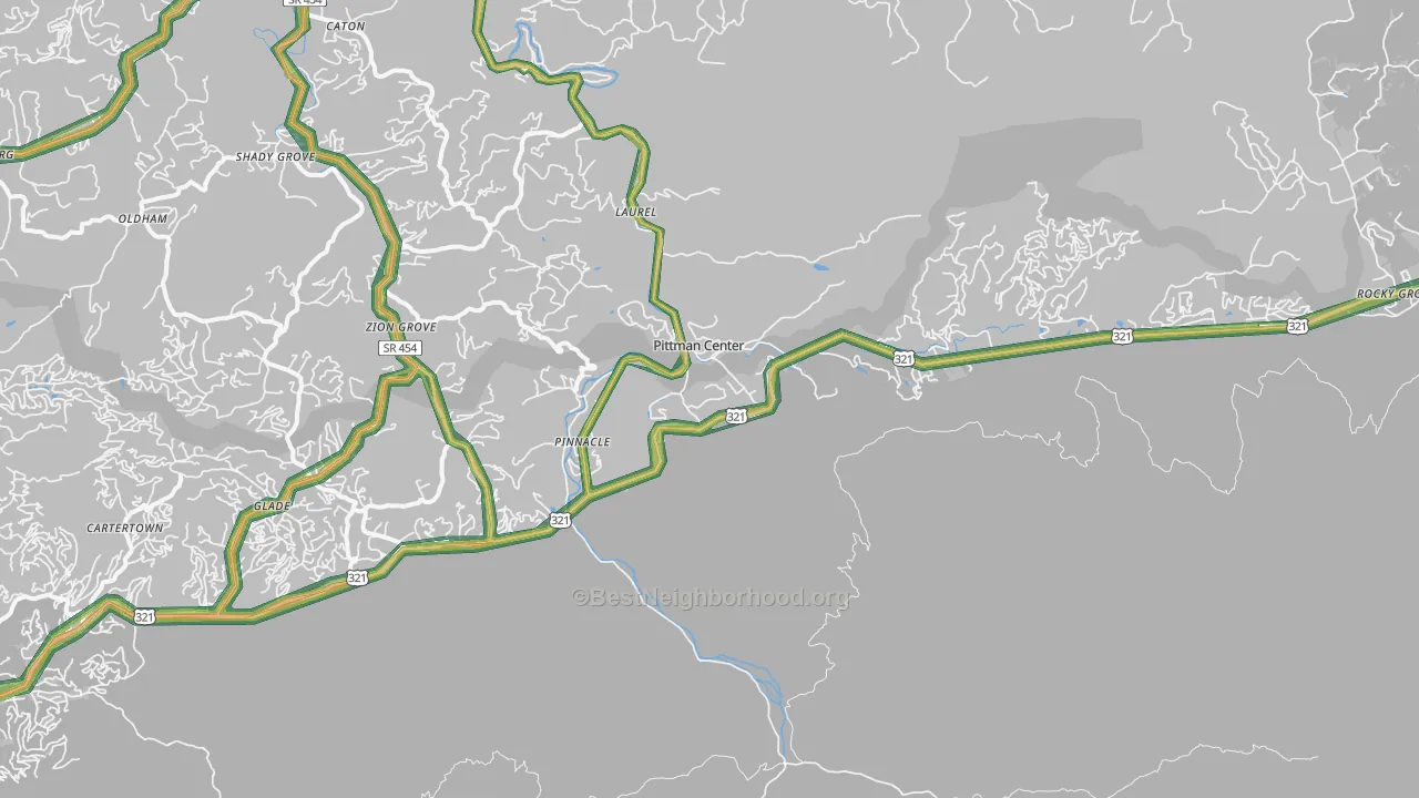 Pittman Center, TN Map of Noise Levels in Pittman Center