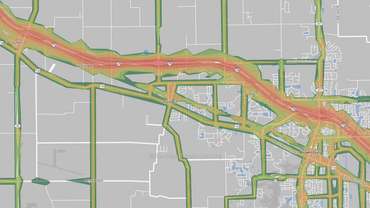 Pittsboro, IN Map of Noise Levels in Pittsboro