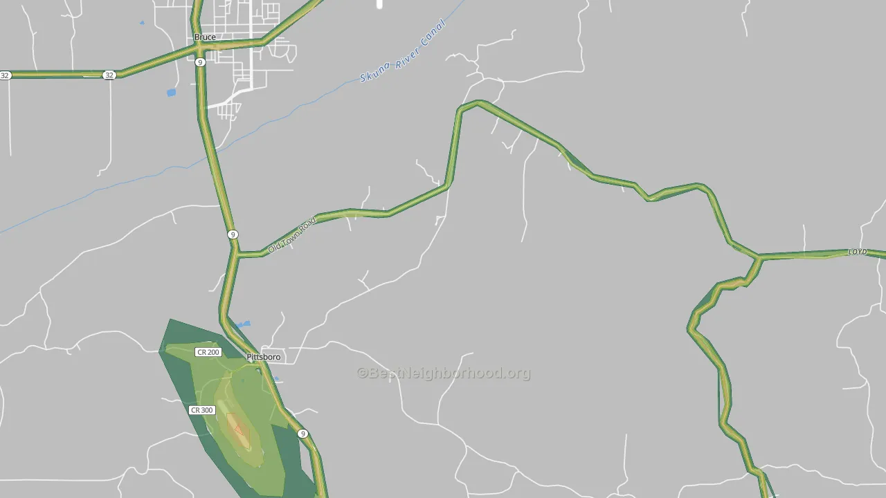 Pittsboro, MS Map of Noise Levels in Pittsboro