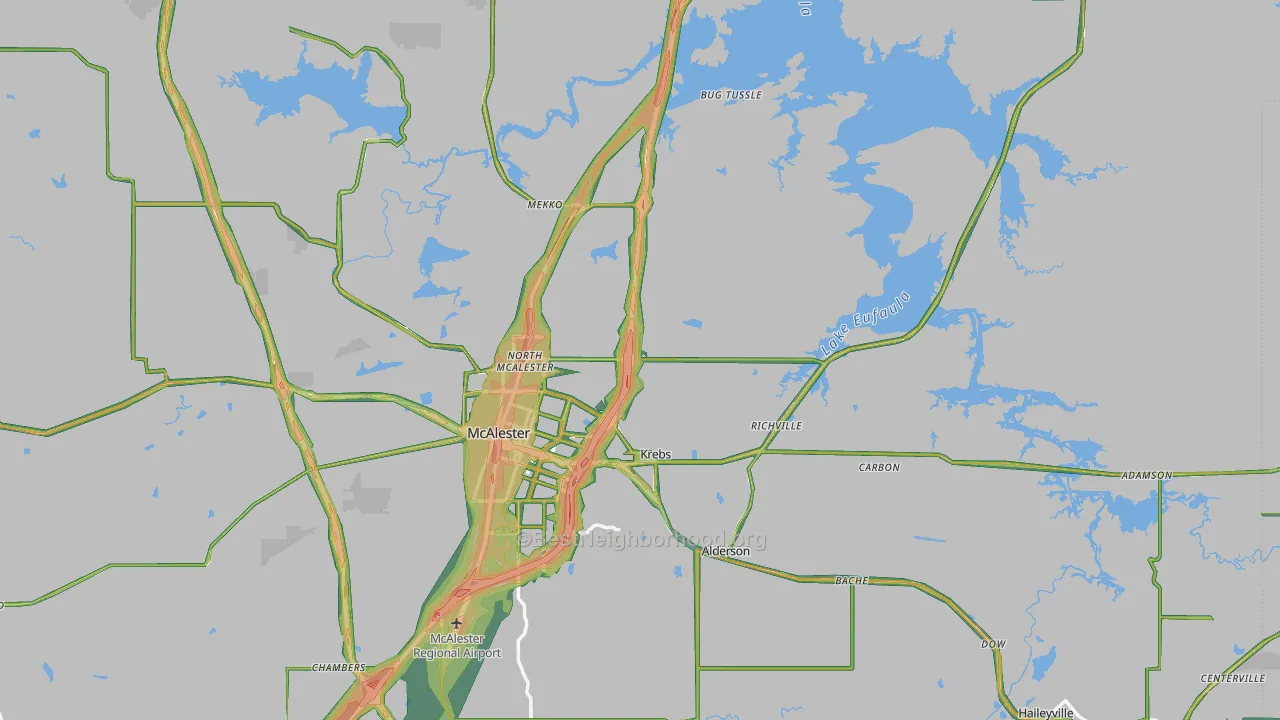 Pittsburg County, OK Map of Noise Levels in Pittsburg County