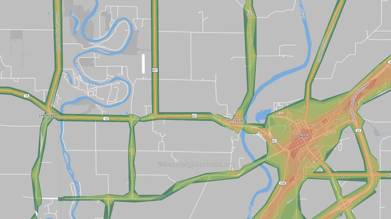 Pittsburg, IN Map of Noise Levels in Pittsburg