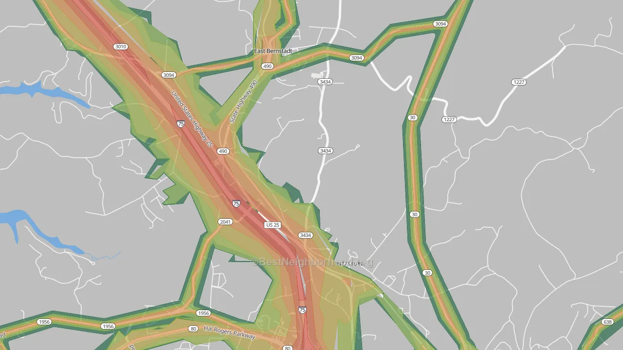 Pittsburg, KY Map of Noise Levels in Pittsburg
