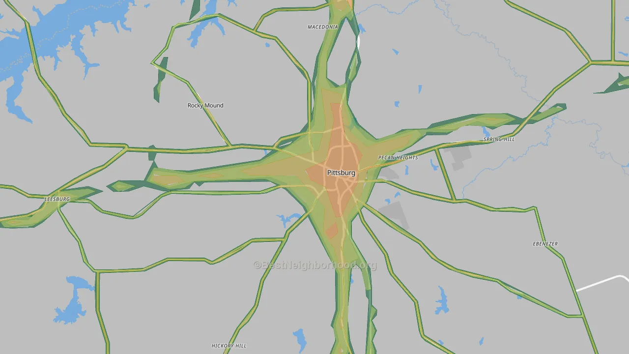 Pittsburg, TX Map of Noise Levels in Pittsburg