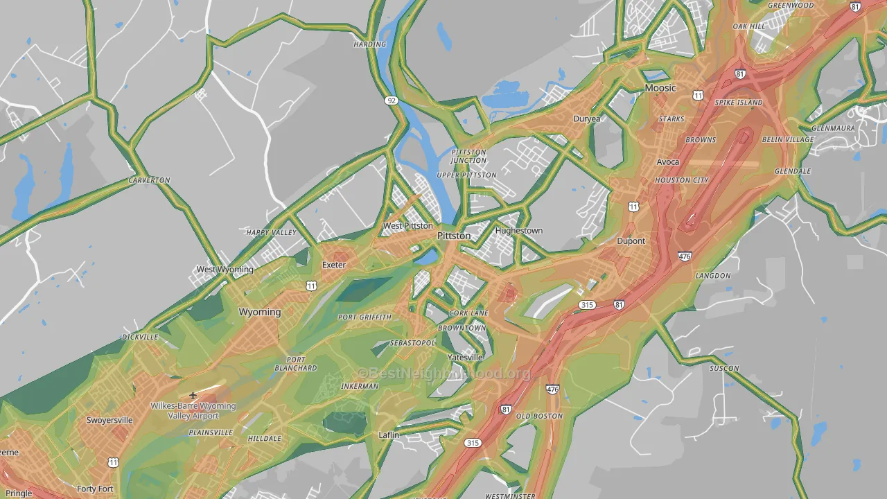 Pittston, PA Map of Noise Levels in Pittston