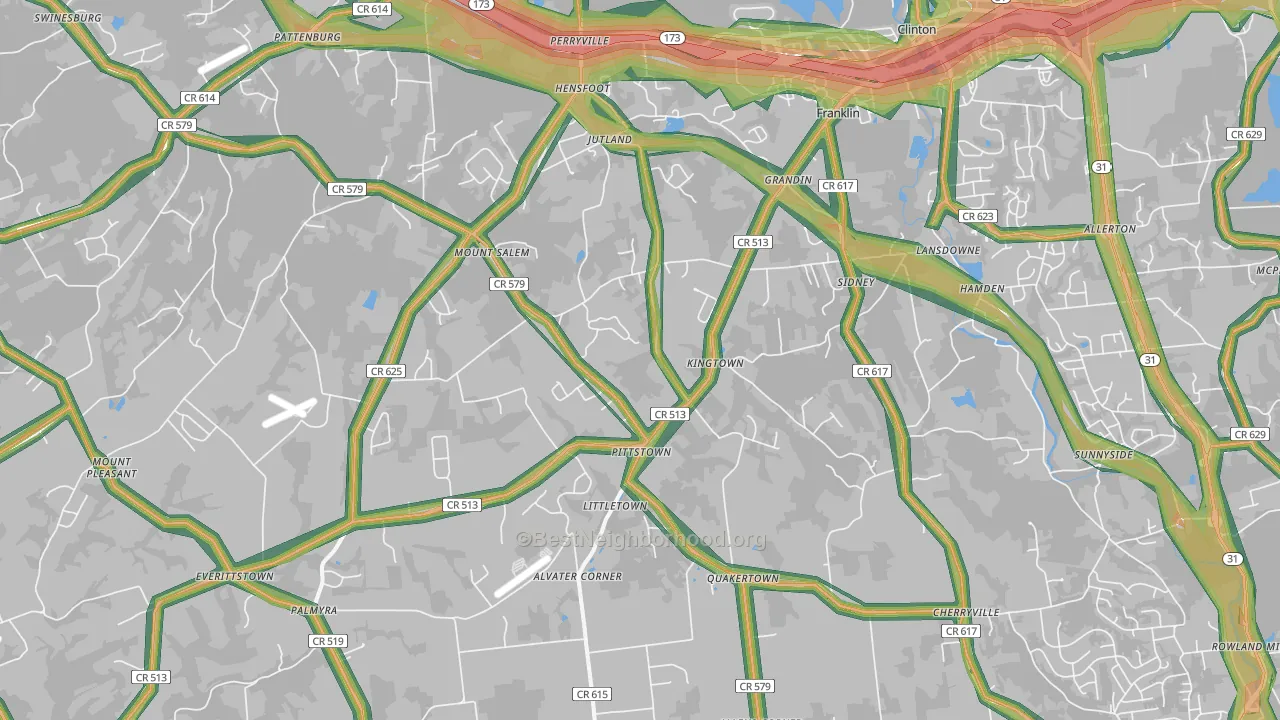 Pittstown, NJ Map of Noise Levels in Pittstown